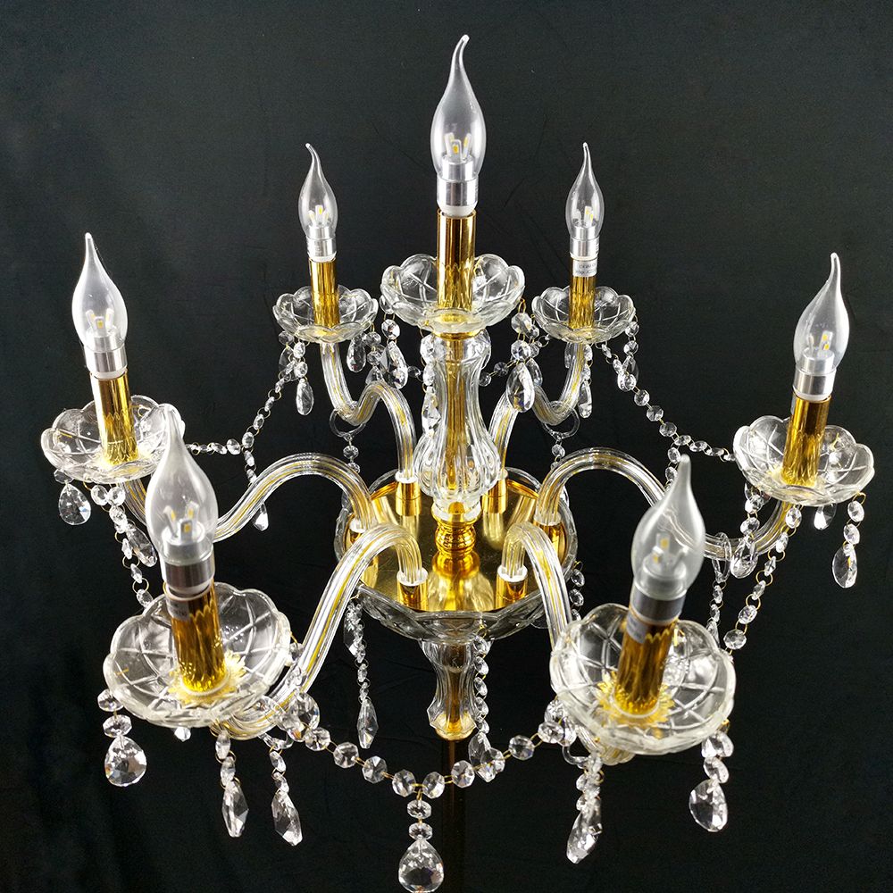 Genuine K9 Crystal Clear Golden 7 Arms Chandelier Floor Lamp | Floor Lighting