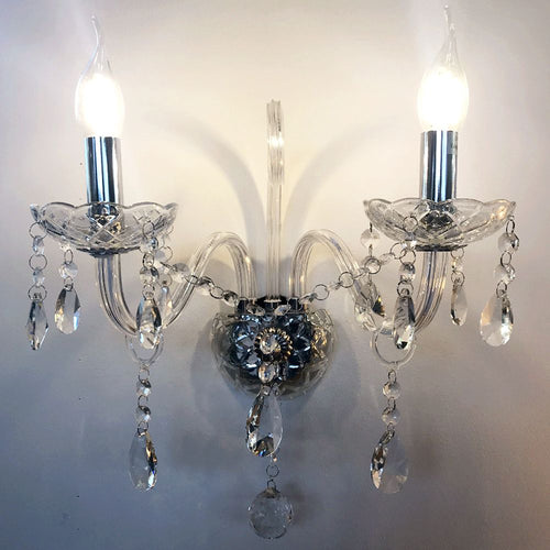 2 Arms Clear Silver Crystal Wall Light – Classic Chandelier Style