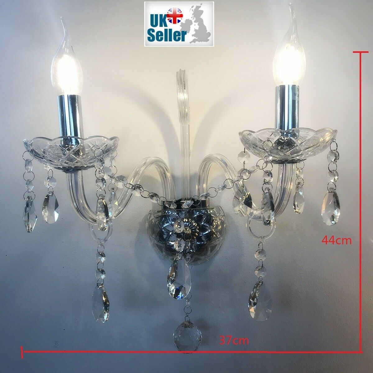 2 Arms Clear Silver Crystal Wall Light – Classic Chandelier Style