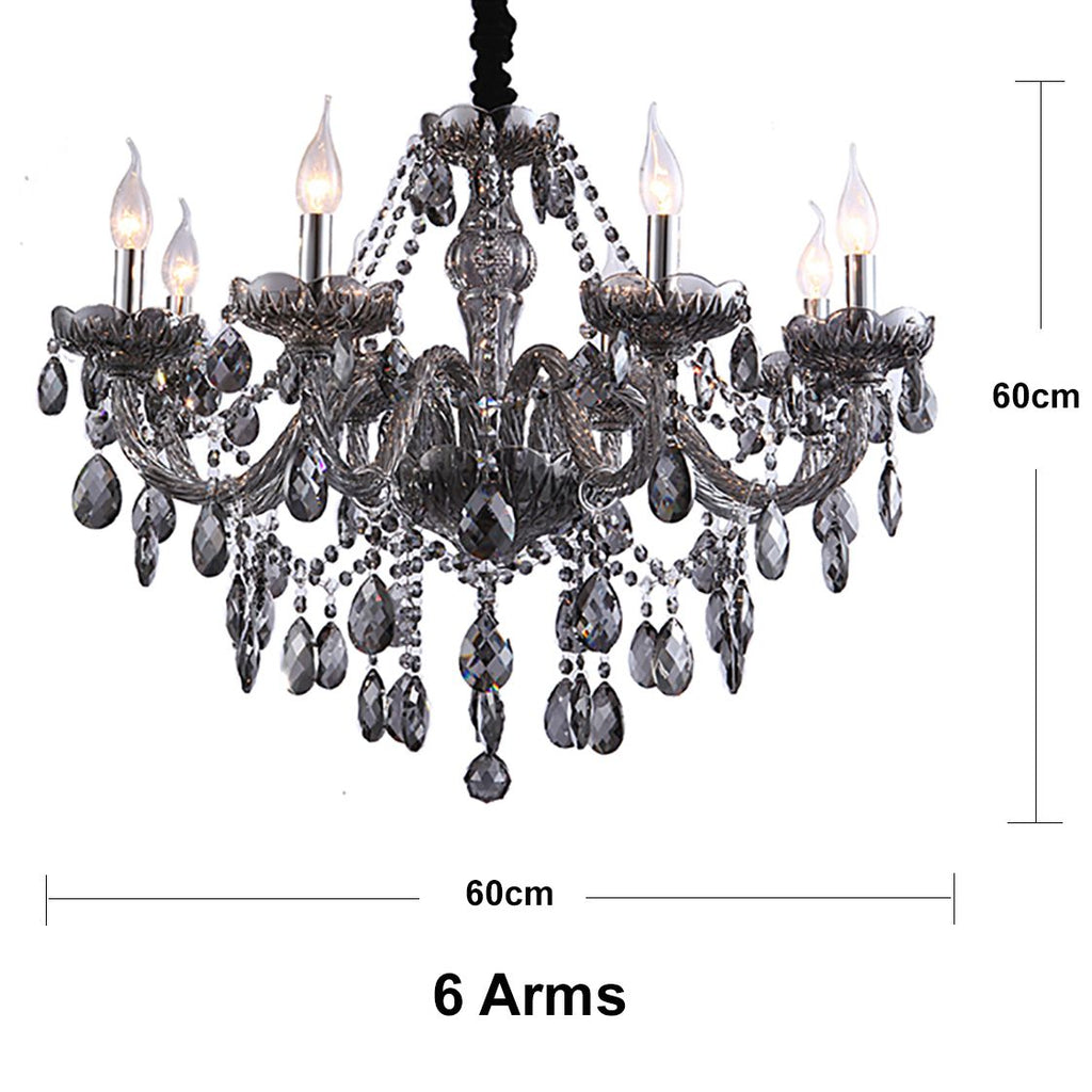 Genuine K9 Smoky Grey Crystal Chandelier 6–18 Arms Pendant Lamp | Ceiling Lights & Chandeliers