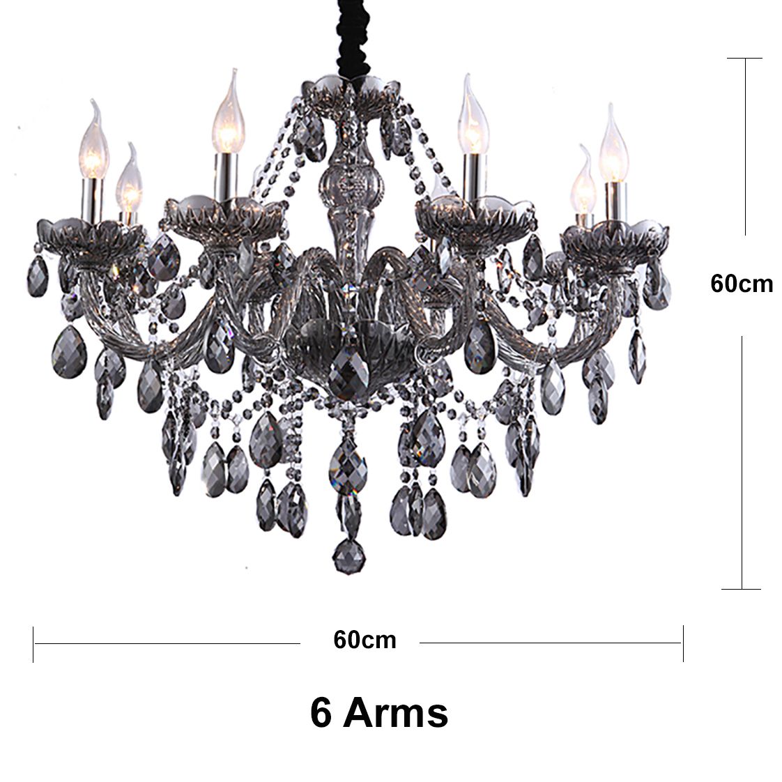 Genuine K9 Smoky Grey Crystal Chandelier 6–18 Arms Pendant Lamp | Ceiling Lights & Chandeliers