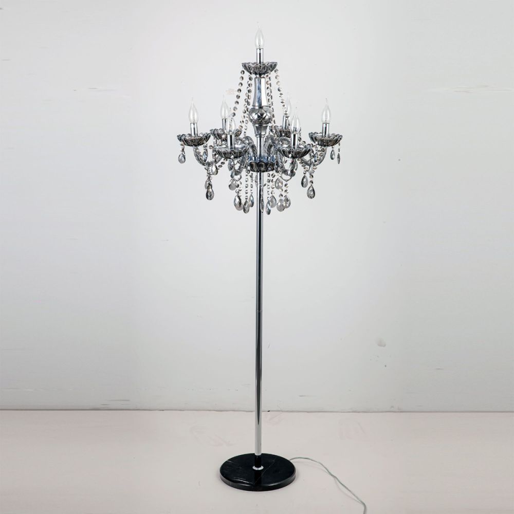 Genuine K9 Crystal Clear Golden 7 Arms Chandelier Floor Lamp | Floor Lighting