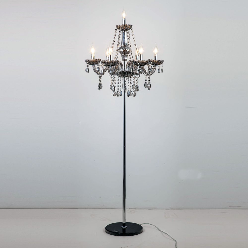 Genuine K9 Crystal Clear Golden 7 Arms Chandelier Floor Lamp | Floor Lighting
