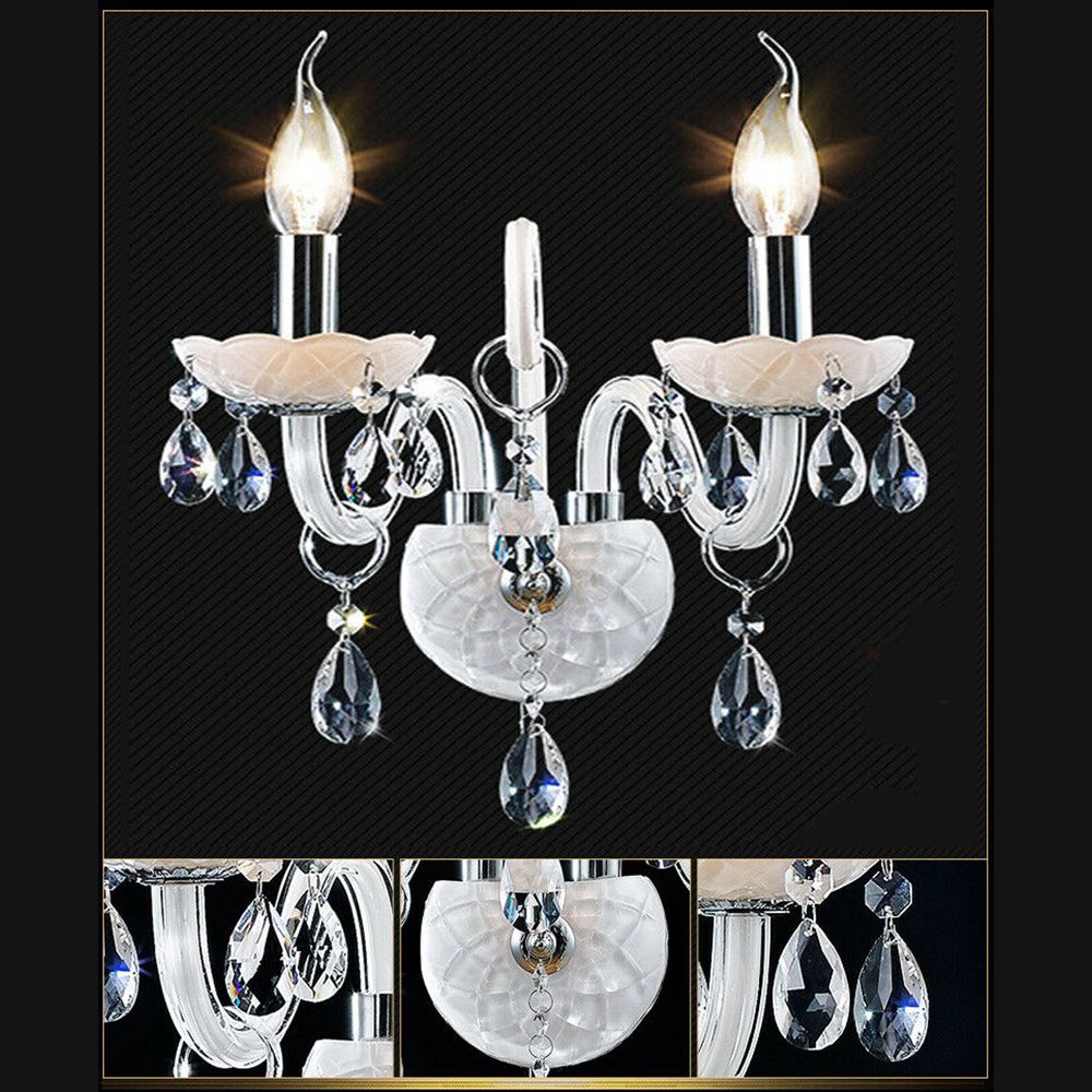 White Silver 2 Arms Crystal Chandelier Wall Light – K9 Crystal