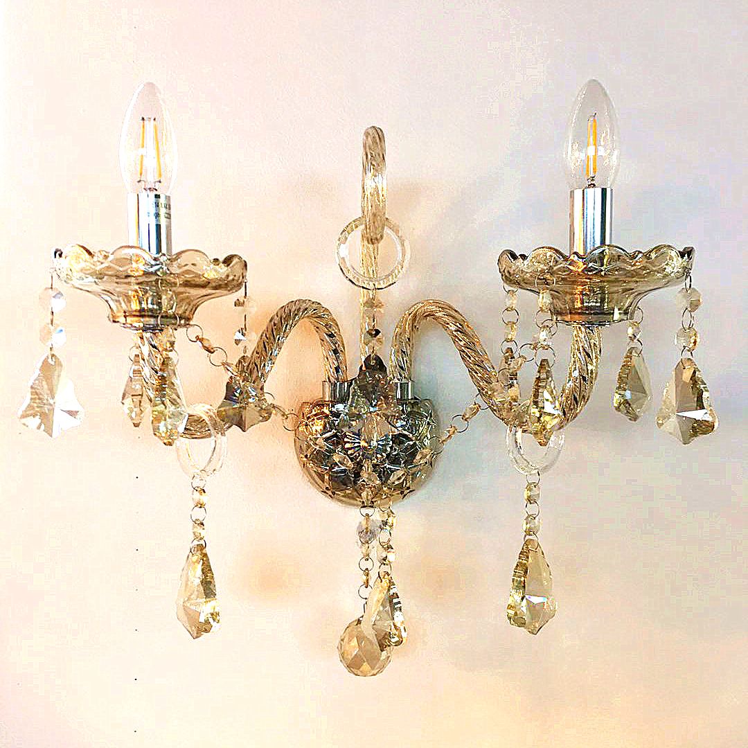 Champagne 2 Arms Crystal Wall Light – Classic K9 Chandelier Style