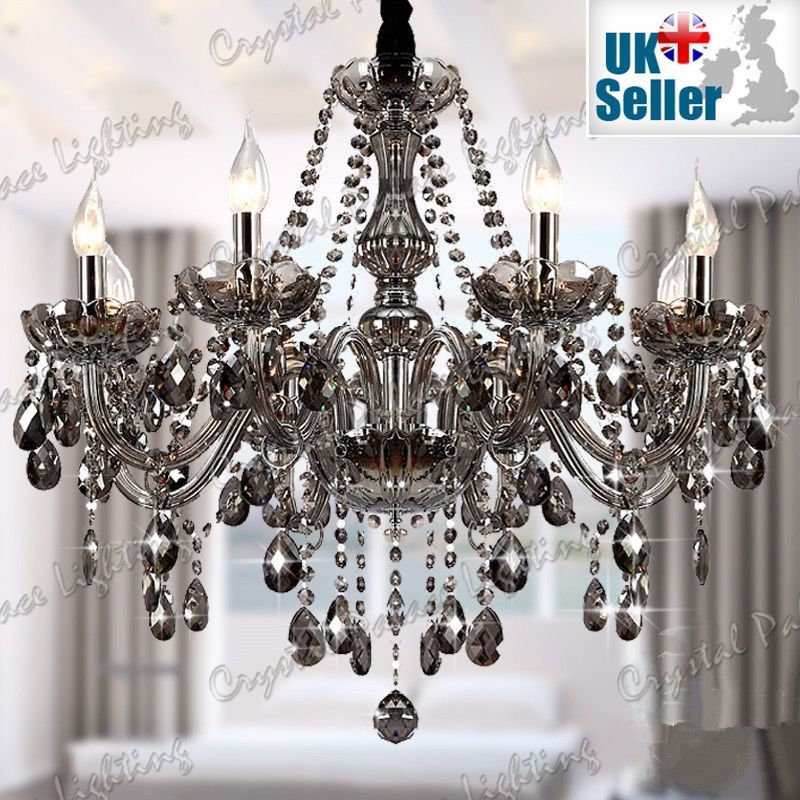 Genuine K9 Smoky Grey Crystal Chandelier 6–18 Arms Pendant Lamp | Ceiling Lights & Chandeliers