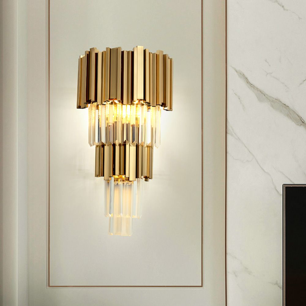 Gold & Clear Crystal Wall Light | Postmodern Chandelier Wall Fixture
