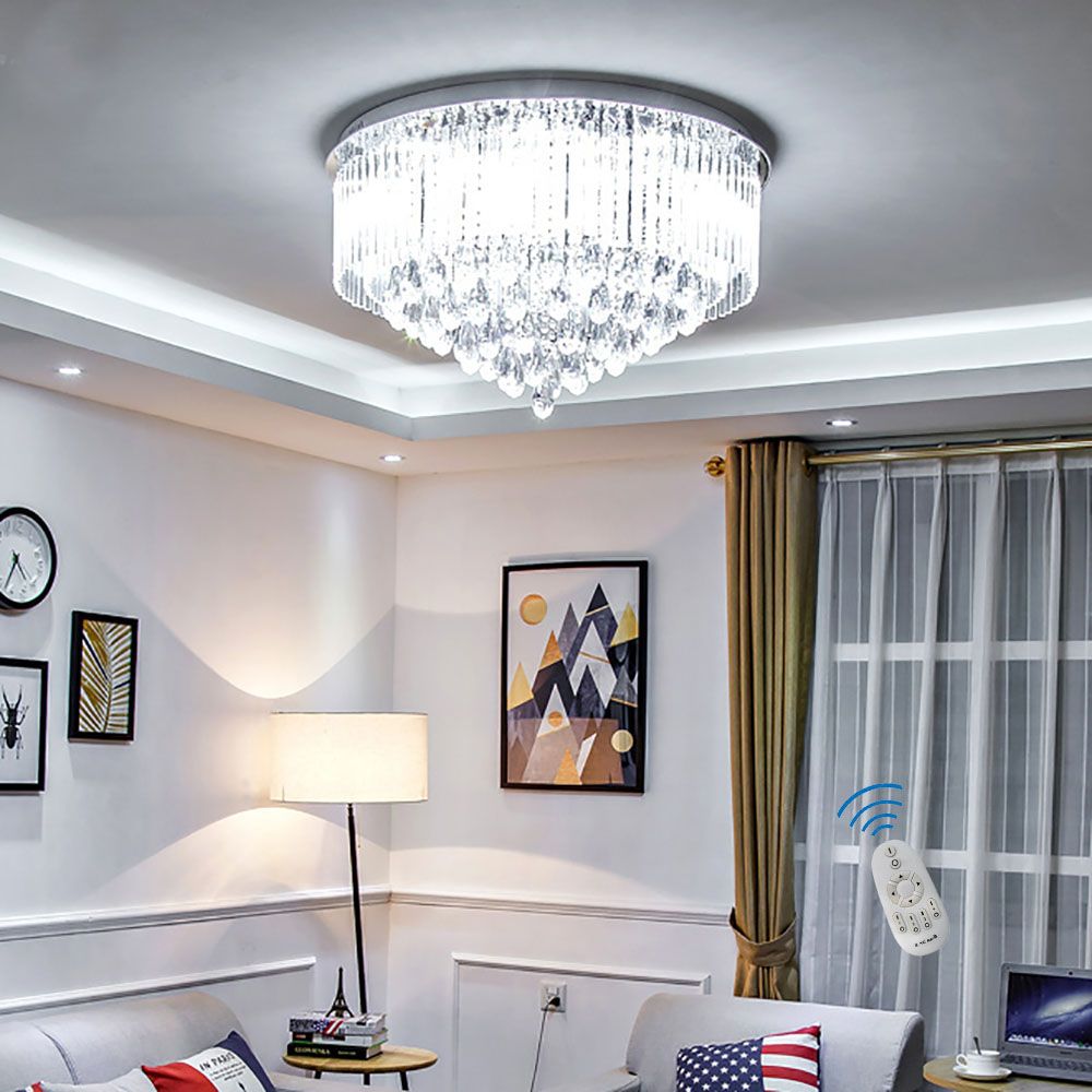 Modern Round K9 Crystal LED Flush Ceiling Light 65–80cm | Ceiling Lights & Chandeliers