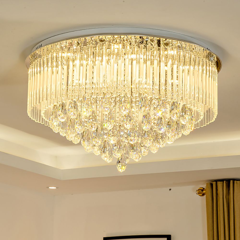 Modern Round K9 Crystal LED Flush Ceiling Light 65–80cm | Ceiling Lights & Chandeliers