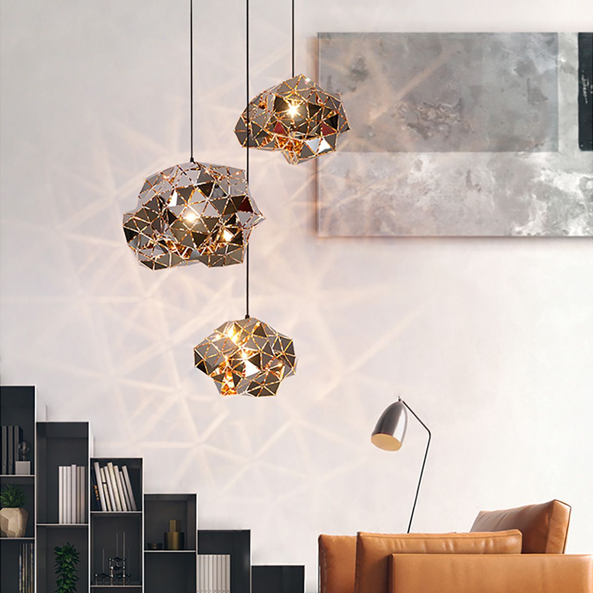 Stainless Steel Triangle Pattern Pendant Light Mirror Finish | Ceiling Lights & Chandeliers