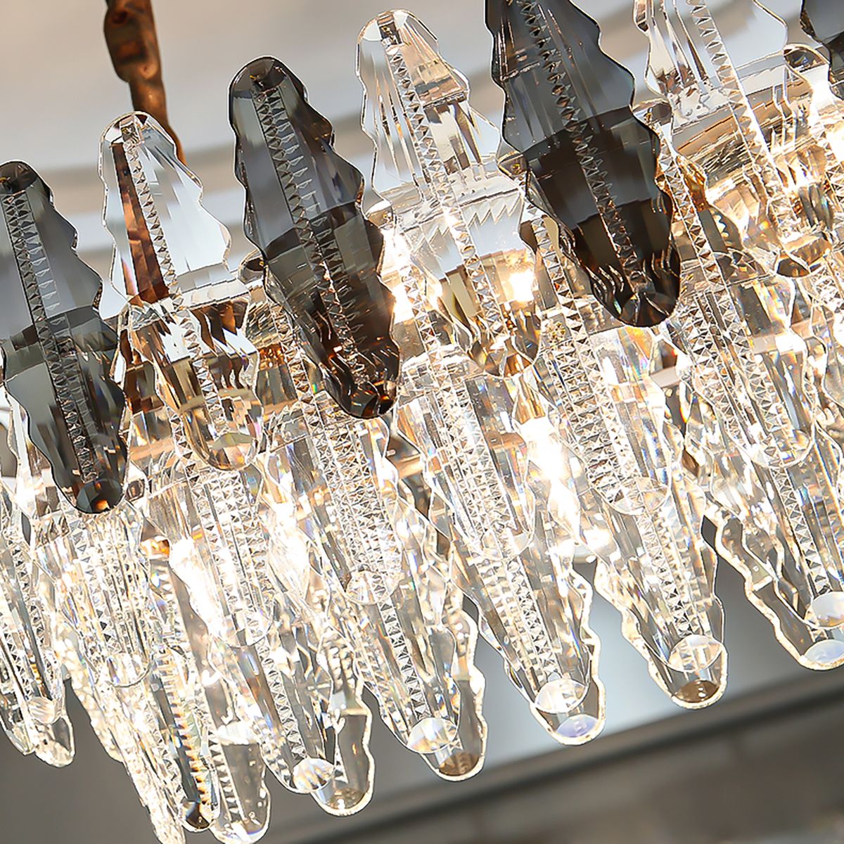 Smoky Clear Crystal Gold Metal Postmodern Dining Chandelier | Ceiling Lights & Chandeliers