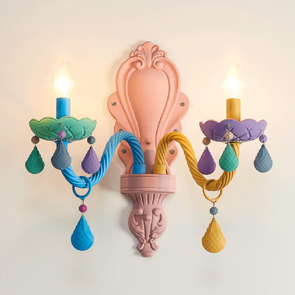 Macaron Colour 2 Arms Crystal Wall Light – K9 Chandelier Style