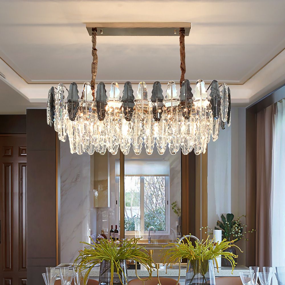 Smoky Clear Crystal Gold Metal Postmodern Dining Chandelier | Ceiling Lights & Chandeliers