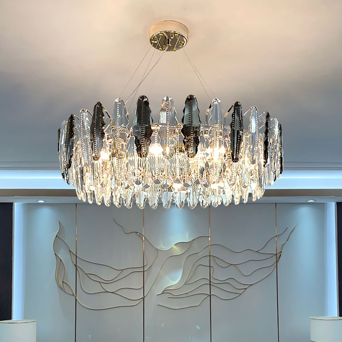 Smoky Clear Crystal Gold Metal Postmodern Chandelier Pendant | Ceiling Lights & Chandeliers