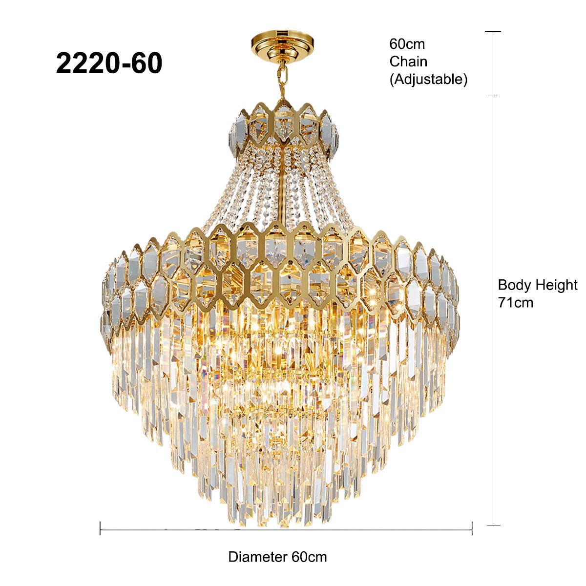 Gold Postmodern Pendant Chandelier K9 Crystal Metal Arms | Ceiling Lights & Chandeliers